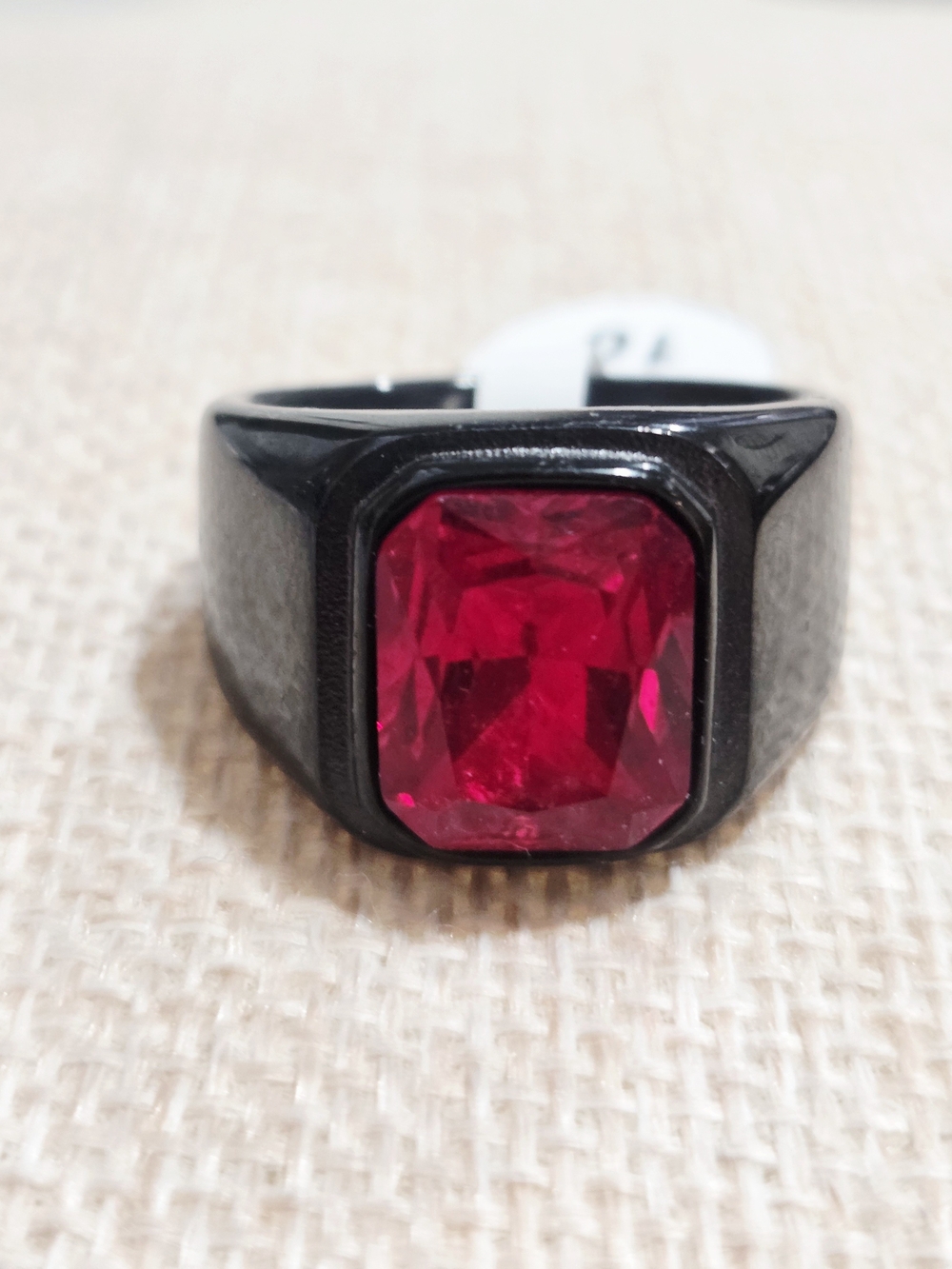 Black Men's Ring with Red Square Gemstone